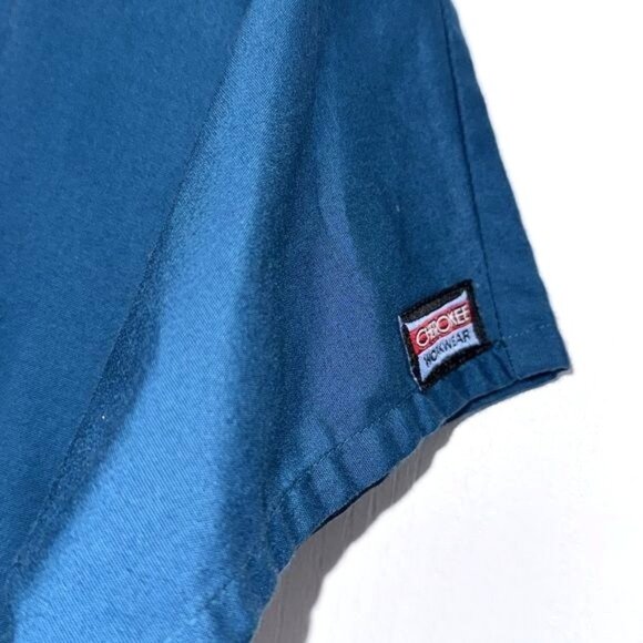 Cherokee Workwear Scrub Top XS V-Neck Short Sleeve Blue 65% Polyester 35% Cotton - Picture 3 of 7
